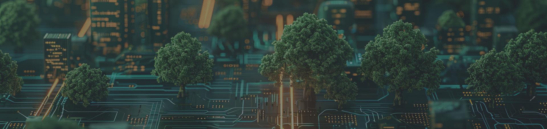 tło z motywem roślinnym i technologicznym