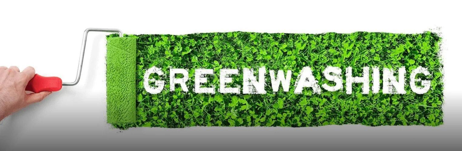 Ilustracja trawnika z tekstem Greenwashing na wierzchu